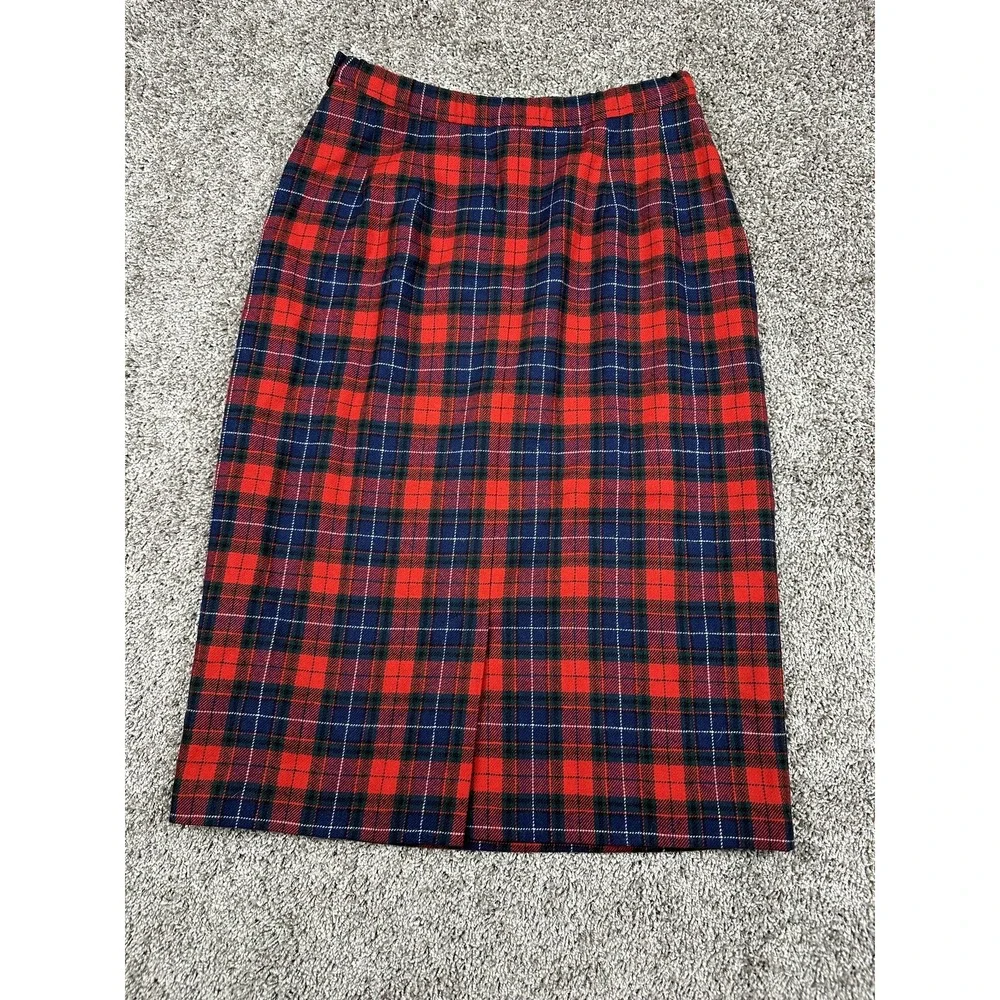 Vintage Pendleton Skirt Womens 10 Red Navy Manson Tartan Wool Plaid Made USA 80s